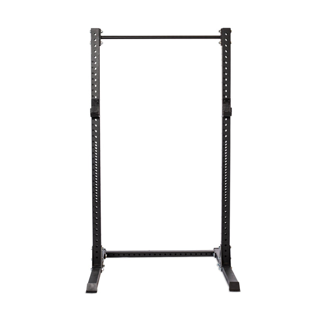 The Bells of Steel Hydra Squat Stand - Prebuilt (3" x 3", ⅝" Holes) features a black metal frame and pull-up bar, ideal for any home gym, shown standing on a white background.