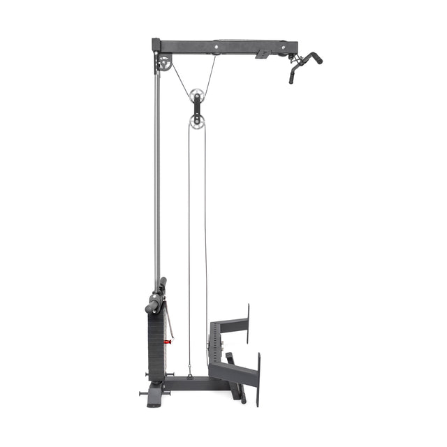 The Bells of Steel Lat Pulldown & Low Row Rack Attachment for Hydra & Manticore is a versatile freestanding machine with adjustable weights and pulley system, boasting a long vertical frame and lower footplate. Ideal for strength training, it's perfect for cable exercises with the optional lat pulldown feature.