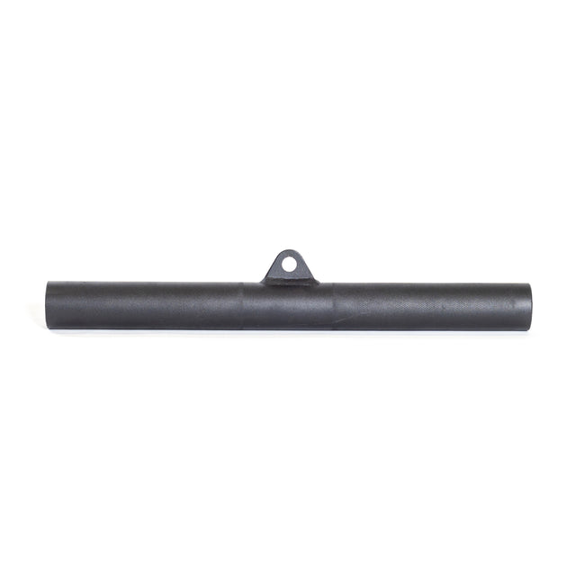 The Bells of Steel Fat Bar - Straight Handle Bar is a black cylindrical metal bar with a small triangular bracket featuring a circular hole on top, shown resting horizontally against a white background.