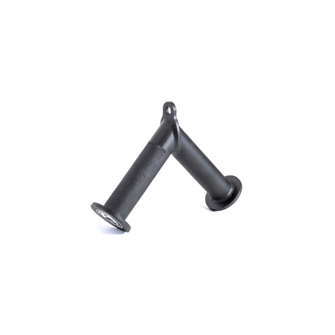 The Bells of Steel Fat Bar - Tricep Pressdown is a black metal tube with two cylindrical handles and flanges for better grip, designed specifically for tricep pressdown exercises, shown on a white background.