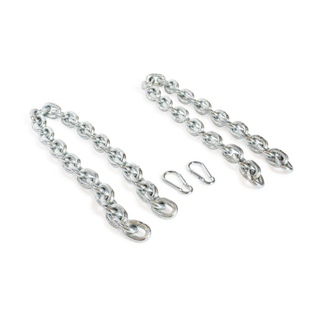 The Bells of Steel Chain Weight Vest features two weighted chains and metal carabiner clips, laid out on a white surface—ideal for increasing resistance during strength training or cardio sessions.