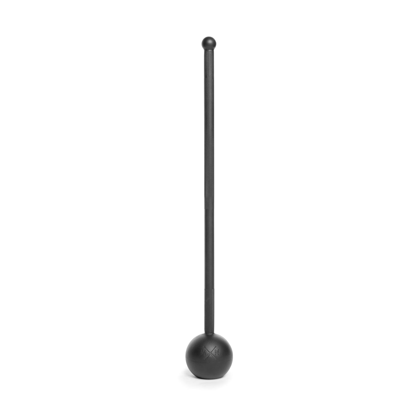 The Adjustable Macebell by Bells of Steel, featuring a long handle and weighted spherical end, designed to boost core strength and shoulder mobility, stands upright against a plain white background.