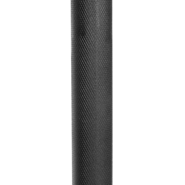 Close-up of the Bells of Steel Adjustable Macebell, a black cylindrical tool with a diamond-patterned surface, designed to enhance core strength and shoulder mobility, on a white background.