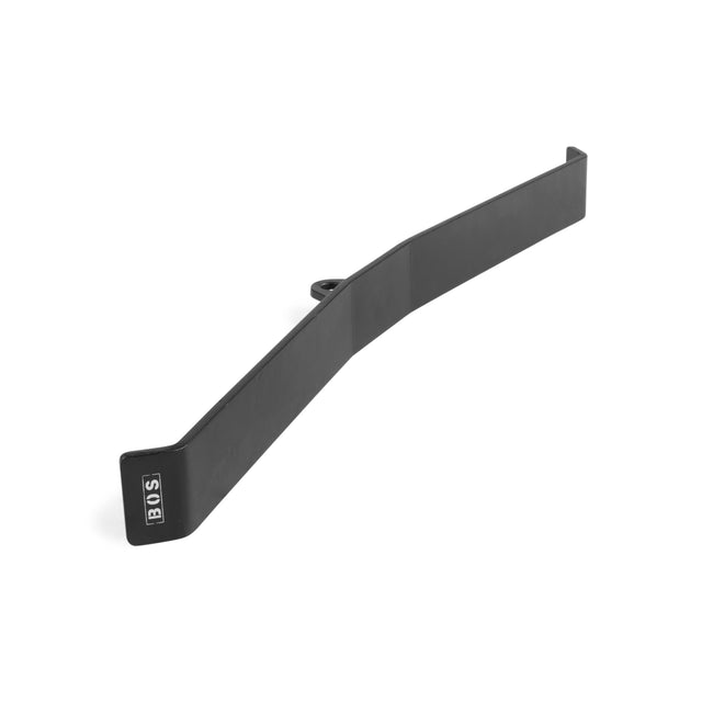 The Bells of Steel USA Flat-Iron Tricep Press Cable Attachment is a black, angular metal bracket labeled "303" on one end, designed for effective tricep activation and shown isolated on a white background.