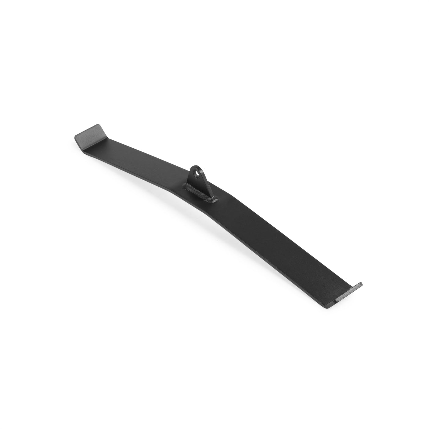 The Bells of Steel USA Flat-Iron Tricep Press Cable Attachment, a black metal bar with upturned ends and a center bracket for tricep activation, is shown on a white background.
