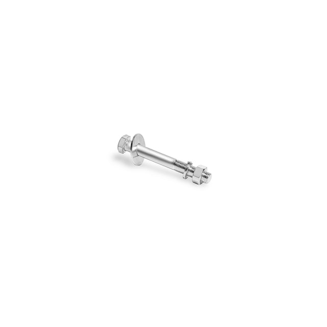 A Hydra Hardware bolt by Bells of Steel, complete with a washer and two nuts and resembling concrete anchor bolts, is displayed on a plain white background.