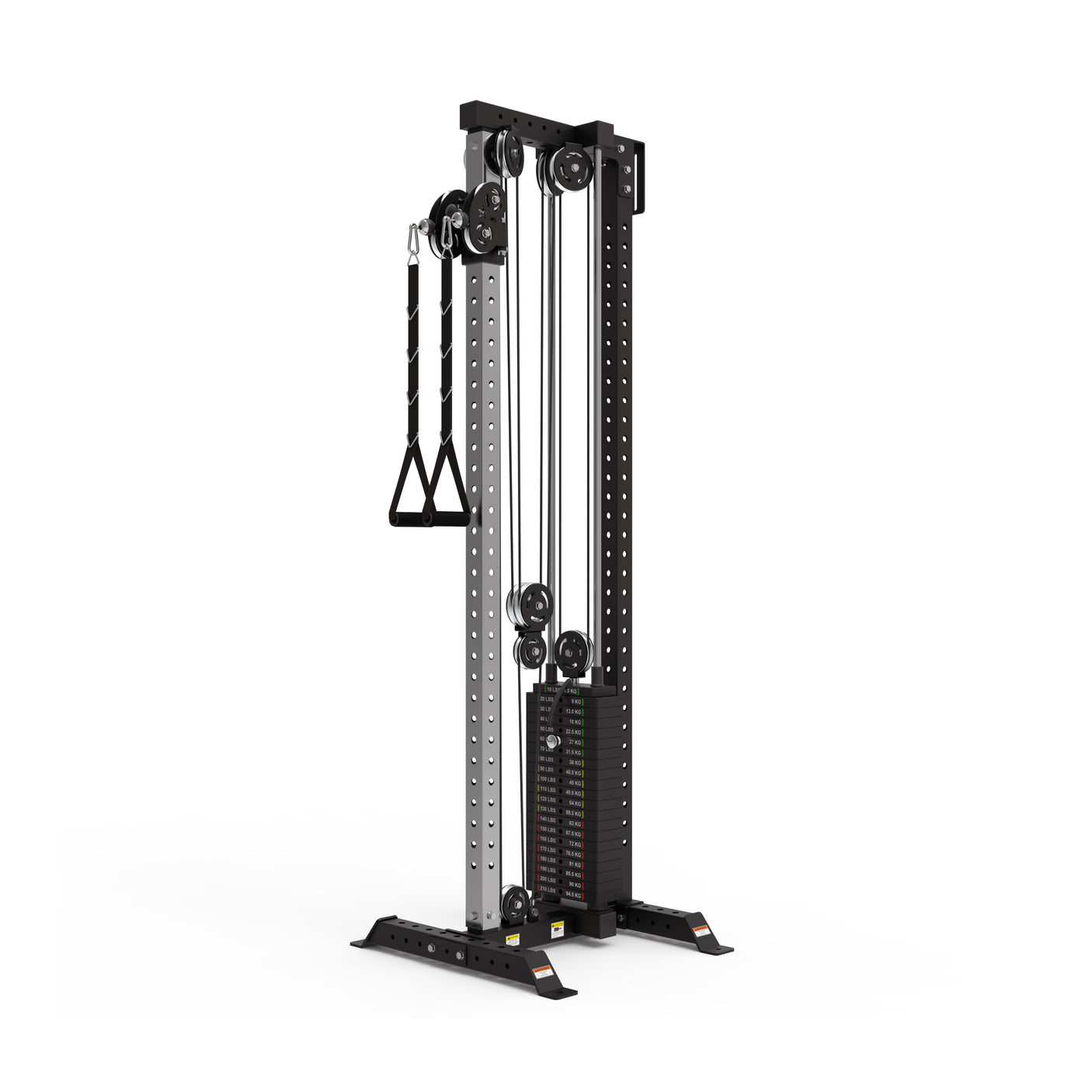 The Bells of Steel Cable Tower features adjustable pulleys, a weight stack, and adjustable handles, making it ideal for a variety of cable exercises in gym or home fitness settings.