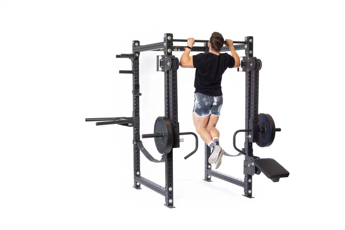 how to build a home gym with Hydra 4 post rack featuring person doing pull ups