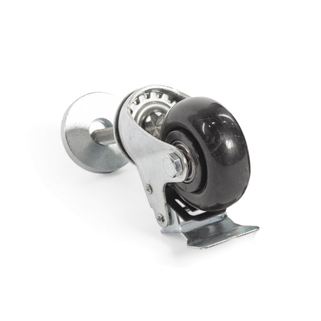 A Bells of Steel Single Bolt Caster with a black rubber wheel and mounting plate on a white background.