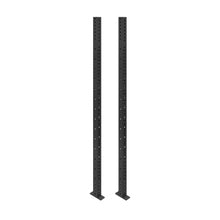 Two Bells of Steel Hydra Vertical Uprights stand side by side, featuring flat bases and multiple holes for rack or shelving assembly. The 3x3-inch uprights are shown vertically against a white background.