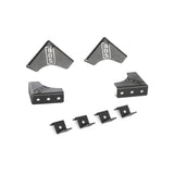 A set of lightweight black metal corner brackets, ground tabs, and fasteners branded "Bells of Steel," ideal for structural support. Displayed on a white background, they offer various angles and sizes, perfect for creating a sturdy setup in any assembly project.