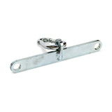 The Bells of Steel 2 to 1 Cable Attachment Adapter is a metal bracket with a central loop, two holes at each end, and a carabiner clip, shown isolated on a white background.