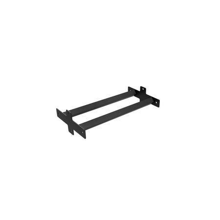 The Bells of Steel USA Storage Shelves feature a black metal wall bracket with two parallel support bars and mounting plates at each end, ideal for securely holding shelves. Shown against a white background.