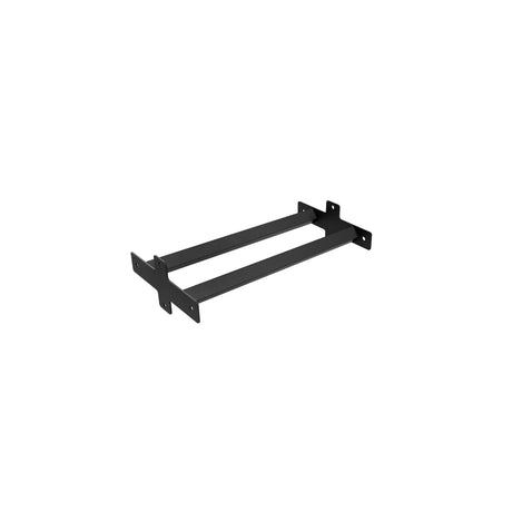 The Bells of Steel USA Storage Shelves feature a black metal wall bracket with two parallel support bars and mounting plates at each end, ideal for securely holding shelves. Shown against a white background.