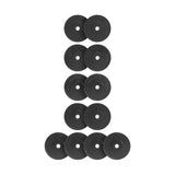 Ten All-Black Bumper Plate Sets by Bells of Steel are arranged vertically in four rows on a white background, with each row holding two or three plates for easy, accurate weight selection and safe lifting.