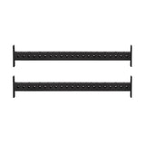 Two Bells of Steel Hydra Crossmembers, black metal bars with evenly spaced holes and flat vertical end brackets for mounting, are shown parallel and aligned on a plain white background.