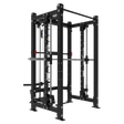 The Bells of Steel USA Smith Machine Rack With Lat Pulldown - Hydra (3" x 3", ⅝" holes) features adjustable bars, safety pins, plate holders, pulley and Smith machine attachments—ideal for versatile strength training at home.