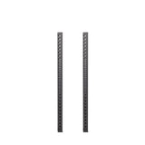 Two tall, vertical Hydra Vertical Uprights by Bells of Steel with evenly spaced holes stand side by side against a white background, aligned parallel and ready for rack attachments.