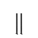 Two black Hydra Vertical Uprights by Bells of Steel, featuring evenly spaced holes and rectangular bases, stand against a plain white background.