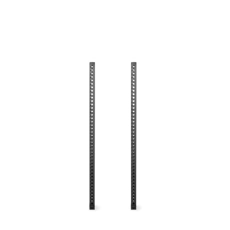 Two black Bells of Steel Manticore Vertical Uprights, featuring evenly spaced holes for rack attachments, stand against a plain white background.