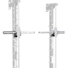 Bells of Steel USA Anvil Handles mount on power rack uprights for organized storage of weight plates and iso-lateral handles, keeping your gym tidy.
