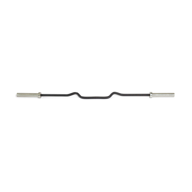 The Rackable EZ Curl Bar by Bells of Steel, featuring a black bar with silver ends, is ideal for developing arm strength and enhancing biceps and triceps during weightlifting. It's depicted isolated on a white background.