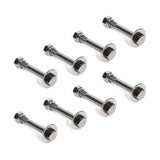 Eight Gold / Black Titanized Bolts for Hydra by Bells of Steel, featuring flat, round heads and threaded shafts, are arranged diagonally on a white background. These power rack bolts are titanized for enhanced durability and performance.