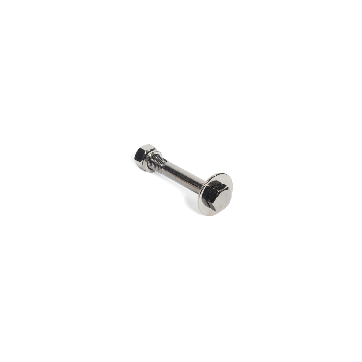 Against a plain white background, the shiny metal screw with a slotted head and hexagonal nut showcases its titanized coating like Bells of Steel's Gold/Black Titanized Bolts for Hydra.