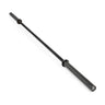 A single Bells of Steel Powerlifting Bar is shown against a white background, angled diagonally from the lower right to the upper left. The ends of the bar are cylindrical and metallic, featuring aggressive knurling that meets IPF specifications for competition standards.