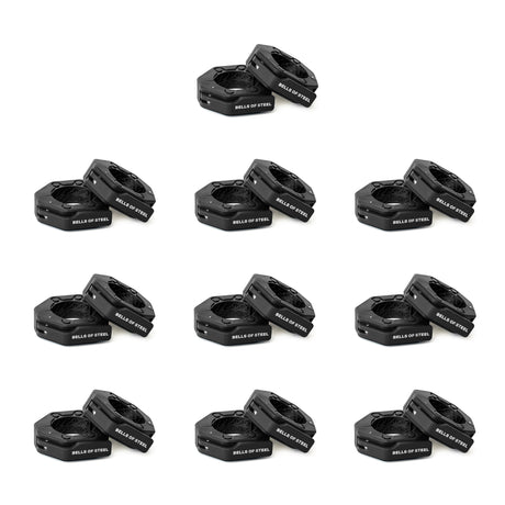 Twelve pairs of Bells of Steel Magnetic Clamp Collars are arranged in a 4x3 grid on a white background.
