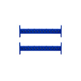 Two blue Hydra Crossmembers by Bells of Steel, featuring evenly spaced holes, are positioned parallel to each other against a white background.