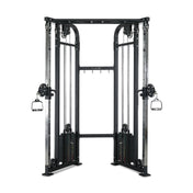 The Bells of Steel Functional Trainer is a versatile gym cable crossover machine with multiple pulleys, adjustable weight stacks on both sides, and various cable attachments for strength training, offering an all-in-one trainer experience.