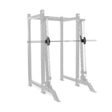 The Smith Machine Rack Attachment by Bells of Steel is displayed in gray, with its barbell and two safety spotter arms highlighted in black as essential power rack attachments for bodybuilding equipment.