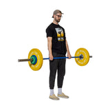 male model performing deadlift with urethane change plates
