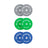 The Bells of Steel Colored Bumper Plate Sets include six plates (pairs of 10 lb gray, 25 lb green, and 45 lb blue), each with Accurate Weight markings, white text, circular designs, and a durable stainless steel insert.