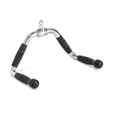 The Bells of Steel Multi Purpose Close Grip Cable Attachment features a chrome V design with rubber grips, ideal for strength training exercises like seated rows or lat pulldowns on cable machines.