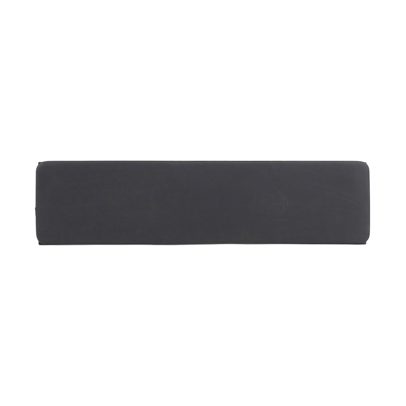 The Bells of Steel Utility Seat for Hydra/Manticore is a rectangular, dark gray bench pad with smooth fabric and a subtle embossed logo on the right side—ideal for an adjustable bench, shown here against a white background.