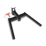 Bells of Steel Y Dip Bar Rack Attachment, a black steel power rack dip station accessory with a separate orange-handled locking pin.