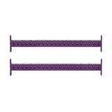 Two horizontal purple metal Hydra Crossmembers from Bells of Steel, featuring evenly spaced holes, are positioned parallel to each other on a white background.