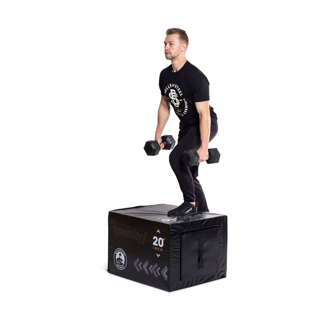 Male athlete using 6-in-1 soft foam plyo box for fitness training