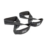 The Bells of Steel Classic Figure 8 Lifting Straps feature reinforced black stitching and a white BOS logo on each, displayed on a white background—perfect for boosting grip strength.