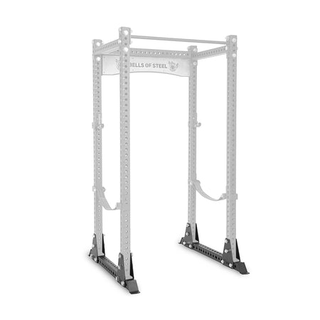The Manticore Flat Foot Components by Bells of Steel has a sturdy steel frame with a pull-up bar and adjustable safety bars. Its minimalist design with the brand logo on top is perfect for home or professional gyms, providing optimal stability with its robust flat foot support system.