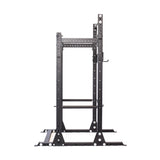 The Bells of Steel Hydra Half Rack is a prebuilt black metal power rack (3" x 3") with ⅝" holes, offering modular components for customization in strength training. Its sturdy, stable design features wide feet and accommodates Hydra rack attachments for enhanced versatility in weightlifting and fitness exercises.