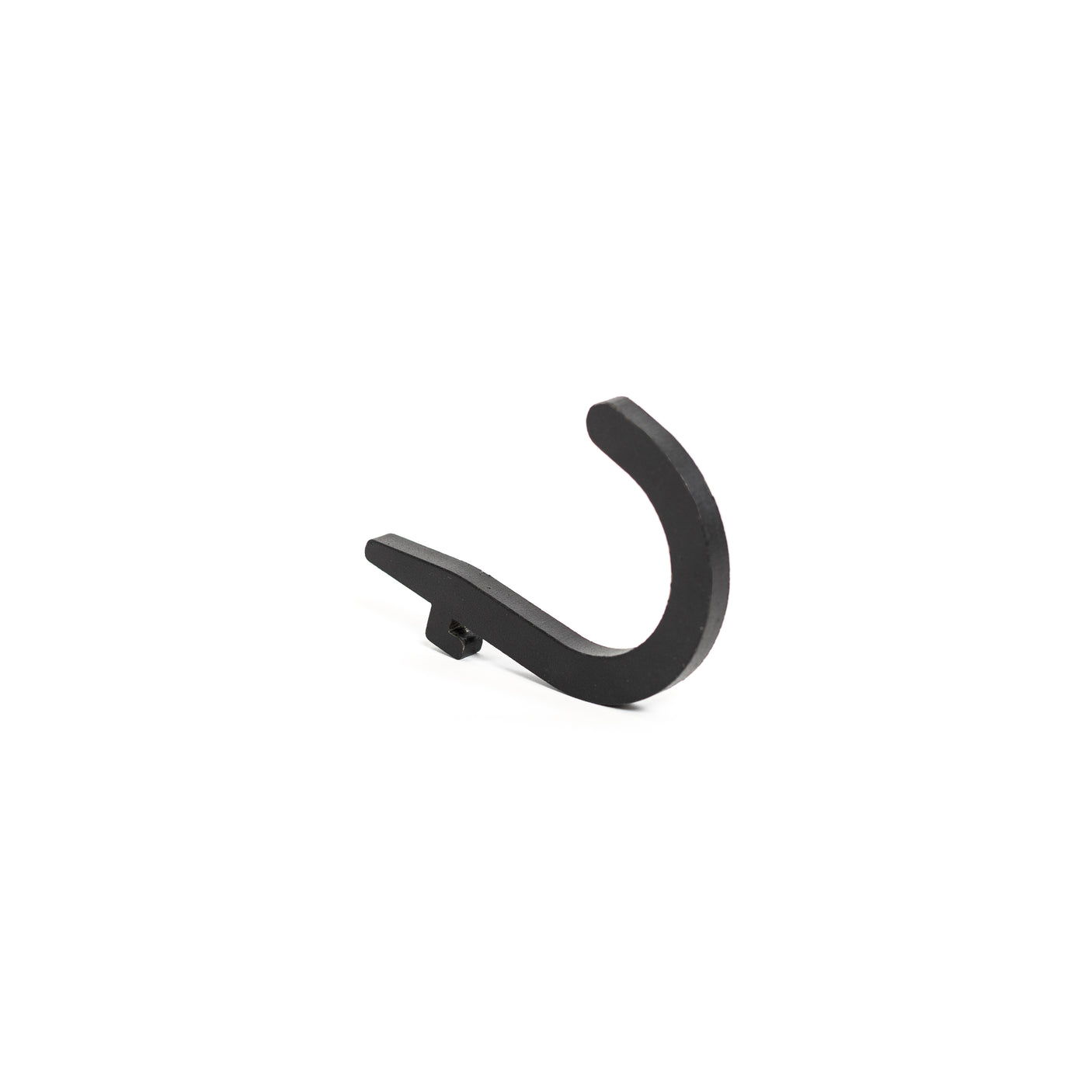 The Bells of Steel Utility Hook is a single black metal hook with a curved, open-ended design, ideal for attaching cables or organizing gym equipment. Shown on a white background.