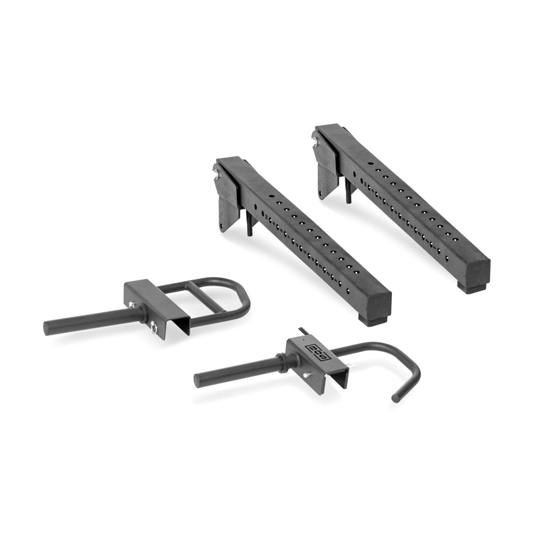 The Bells of Steel Lever Arms Rack Attachment offers space-efficient, all-black arms designed for squat or power racks, providing versatile weightlifting options and enhanced gym safety.