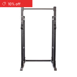 The Bells of Steel Hydra Half Rack Builder (3" x 3", ⅝" holes) stands out in sleek black against a white background, ideal for your home gym. A red banner at the top left announces "10% off.
