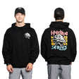 A man wears a buttery soft bamboo blend Bamboo Hoodie from Bells of Steel, matched with a cap. The front displays a small logo on the chest, and the back features a large "Hydra BASS Series" graphic with colorful elements. He pairs it comfortably with gray shorts.