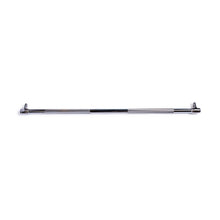The Bells of Steel Double Hook Straight Bar Cable Attachment features textured grip sections and rotating ends, designed for cable machine strength training. Shown against a plain white background.