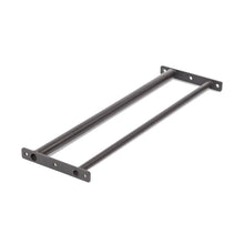 The Bells of Steel Fat/Skinny Pull Up Bar features parallel metal rods joined by plates with mounting holes, forming a sturdy bracket ideal for cable pulleys or power racks.