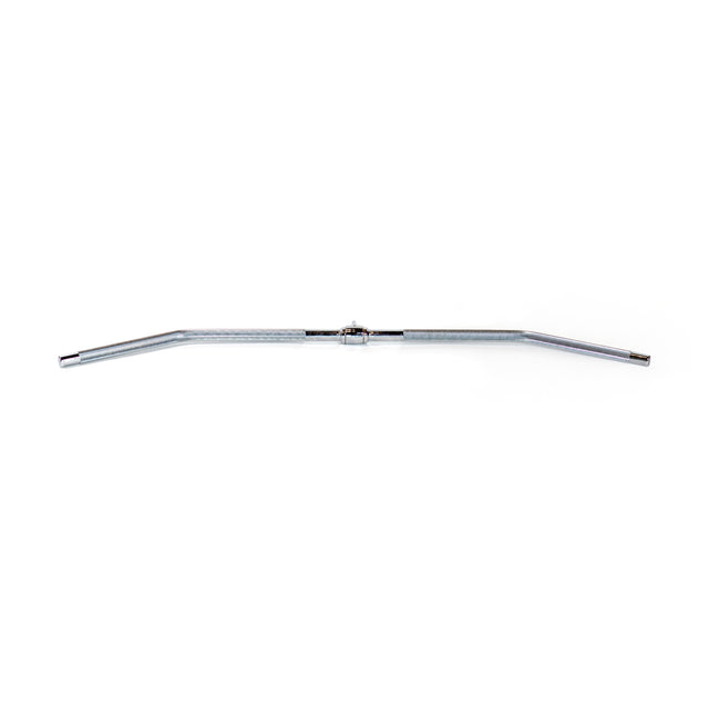 A Bells of Steel Lat Pulldown Bar features rubberized grips, a sleek steel design, and slightly upward-bending ends, isolated on a white background.